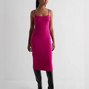 NWT Express Body Contour Ribbed Midi Dress Fuchsia Pink Sz Small